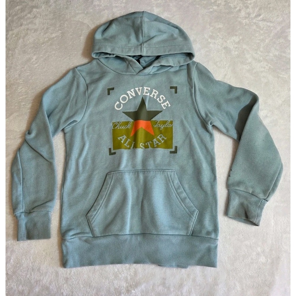 M399 Converse Kids Hoodie Youth S 8-10 Blue Graphic Pullover Star Logo